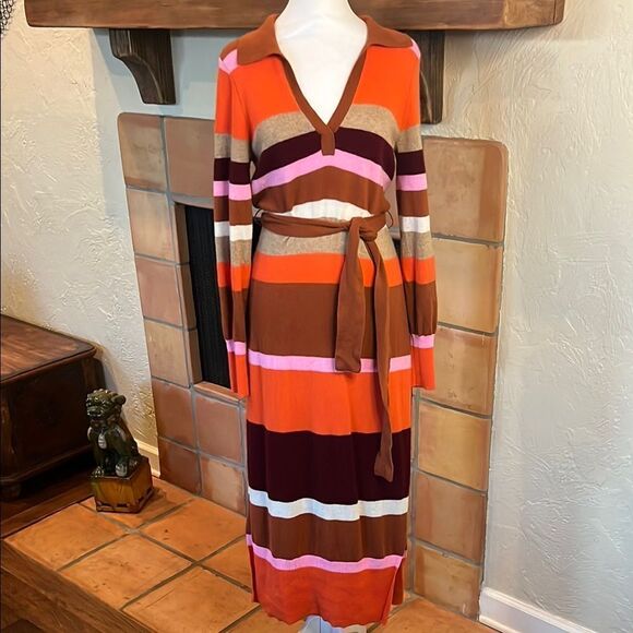 Charter Club Cashmere Striped Multicolor Midi Dress, size S - Picture 1 of 12